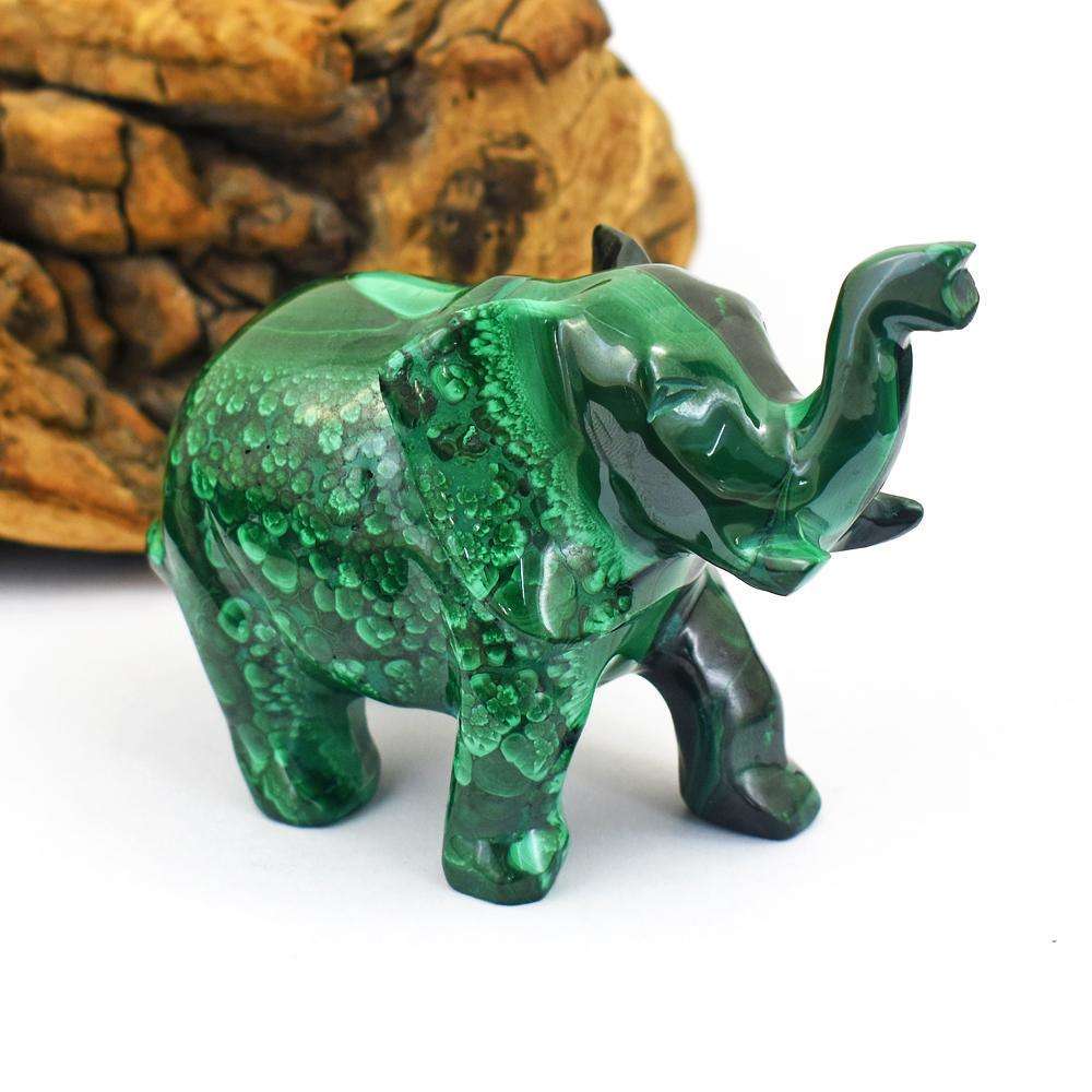 gemsmore:Collectors Piece - Genuine Malachite Hand Carved Elephant