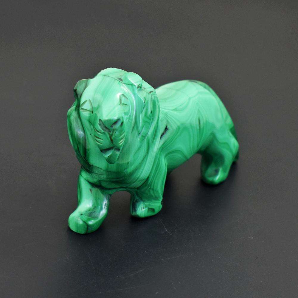 gemsmore:Collectors Piece - Genuine Malachite Hand Carved Lion