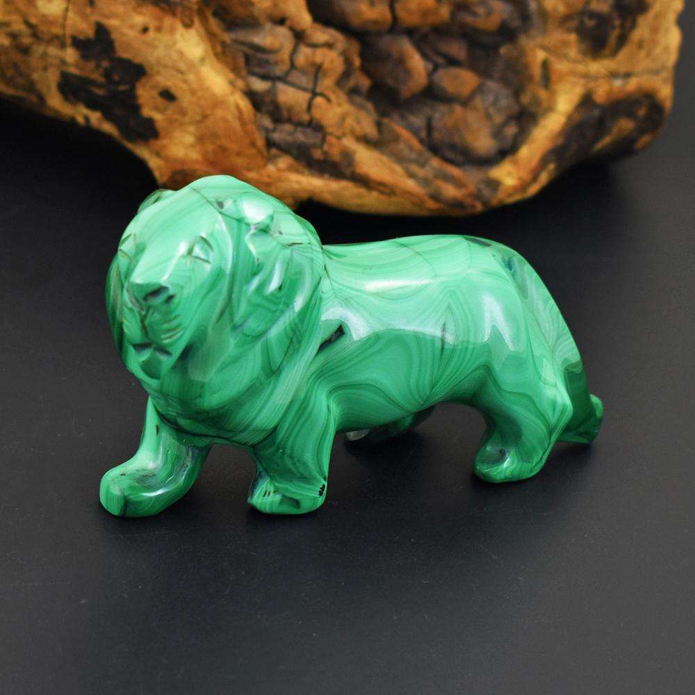 gemsmore:Collectors Piece - Genuine Malachite Hand Carved Lion