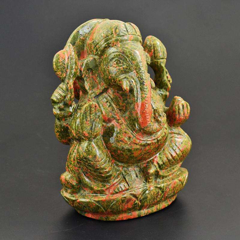 gemsmore:Collectors Piece - Genuine Unakite  Hand Carved Big  Ganesha