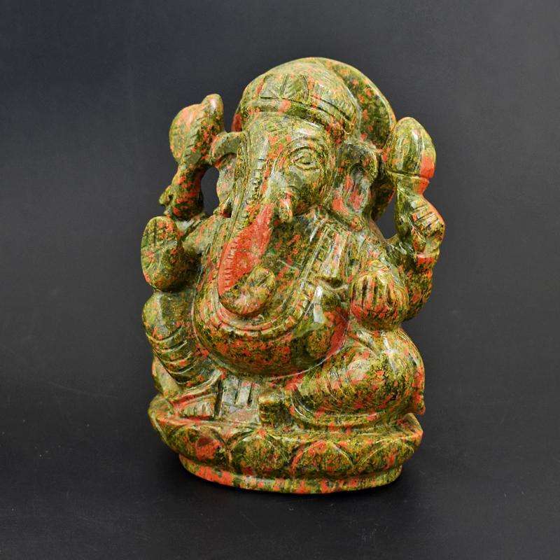 gemsmore:Collectors Piece - Genuine Unakite  Hand Carved Big  Ganesha