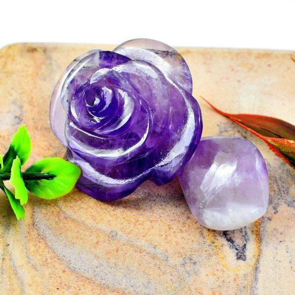 gemsmore:Craftmen Craved Amethyst Rose Gemstone