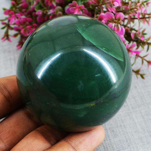 gemsmore:Craftsman Carved Green Jade Healing Sphere