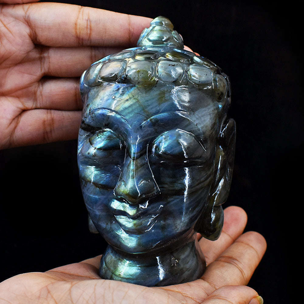 gemsmore:Craftsmen Amazing Flash Labradorite Hand Carved Buddha Head