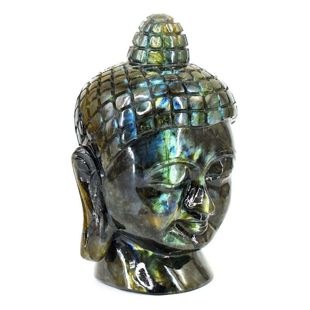 gemsmore:Craftsmen Amazing Flash Labradorite Hand Carved Buddha Head