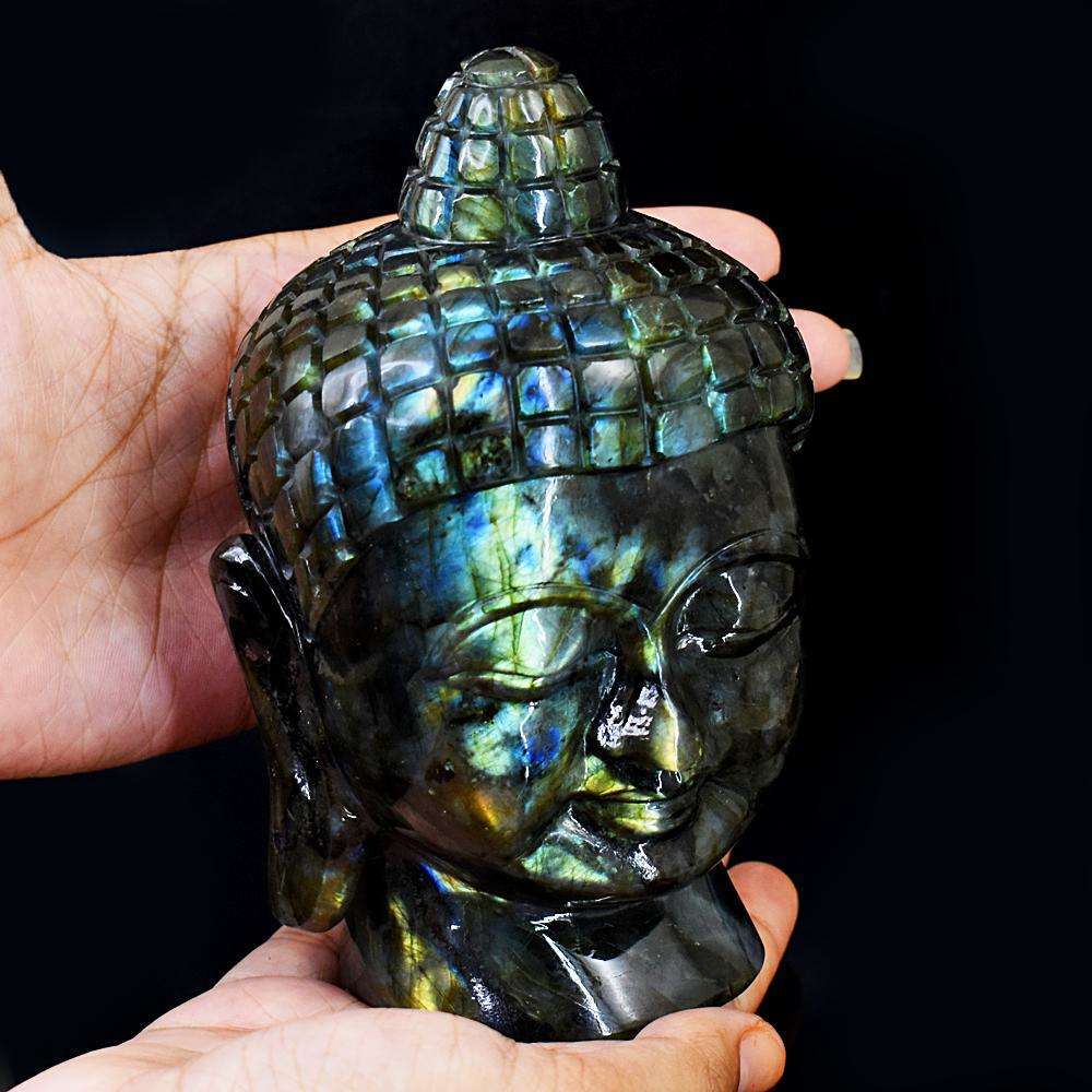 gemsmore:Craftsmen Amazing Flash Labradorite Hand Carved Buddha Head