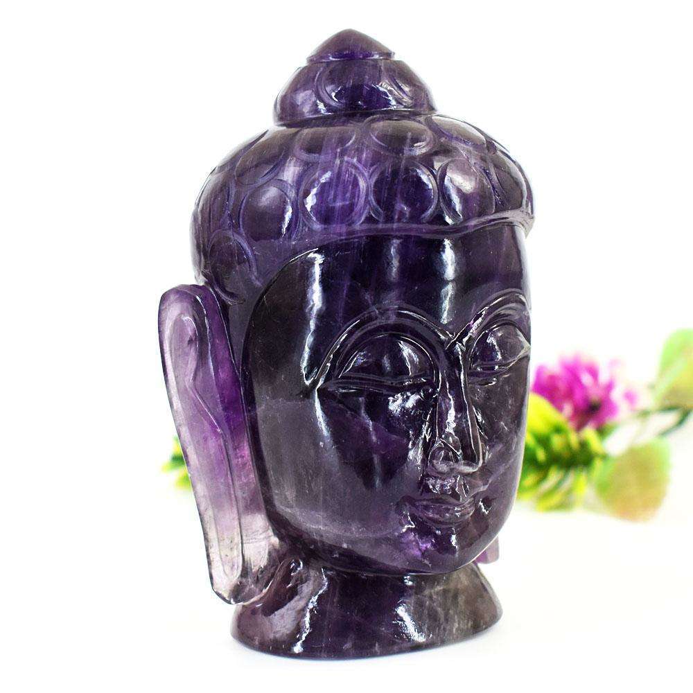 gemsmore:Craftsmen Amethyst Hand Carved Genuine Crystal Gemstone Carving Buddha Head