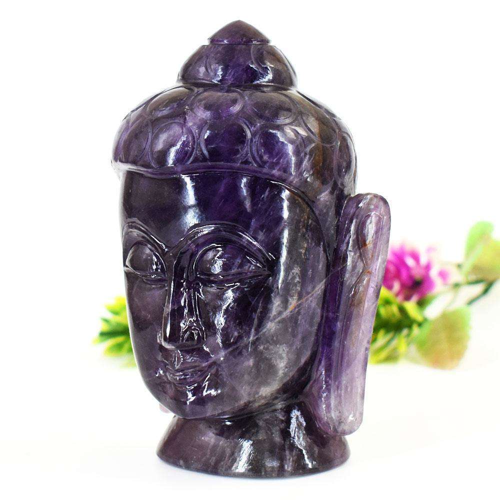 gemsmore:Craftsmen Amethyst Hand Carved Genuine Crystal Gemstone Carving Buddha Head