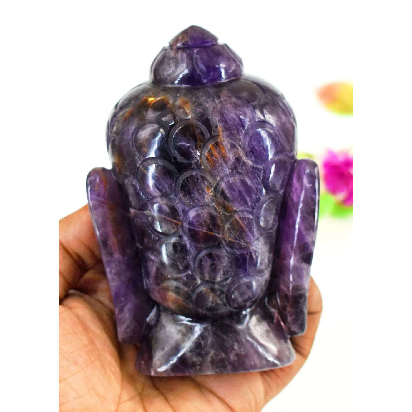 gemsmore:Craftsmen Amethyst Hand Carved Genuine Crystal Gemstone Carving Buddha Head