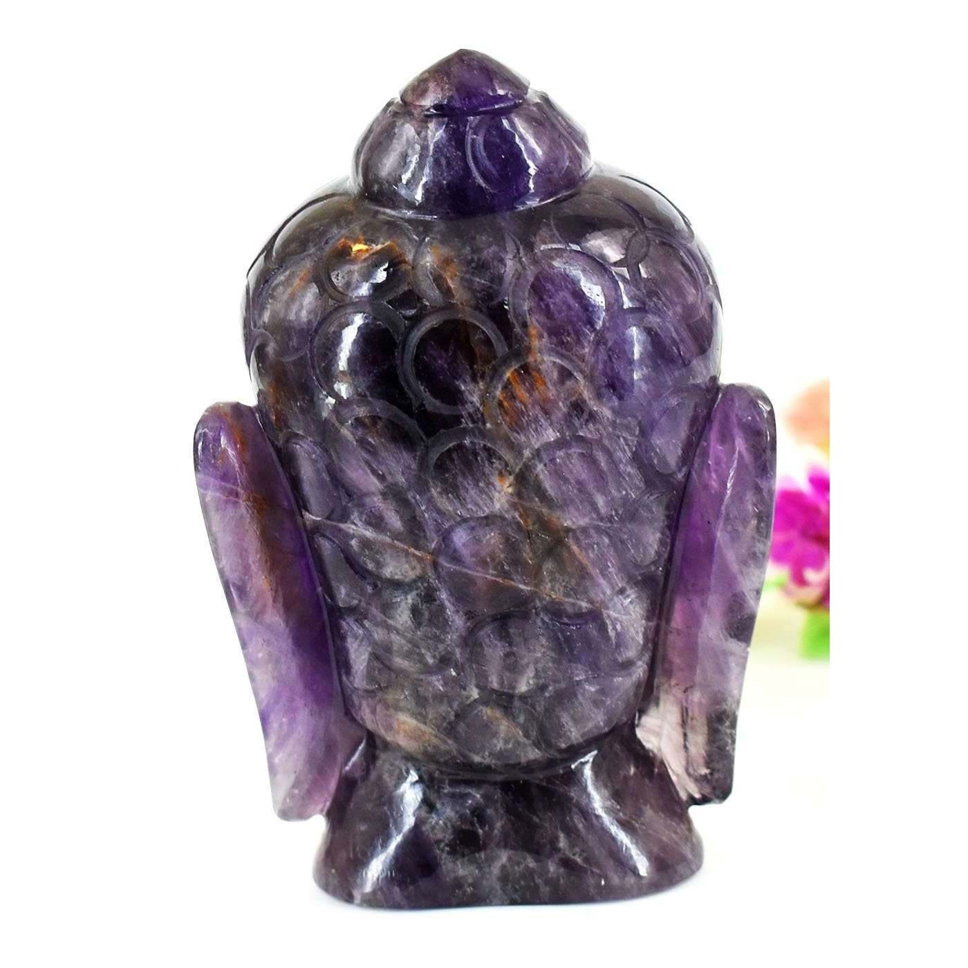 gemsmore:Craftsmen Amethyst Hand Carved Genuine Crystal Gemstone Carving Buddha Head
