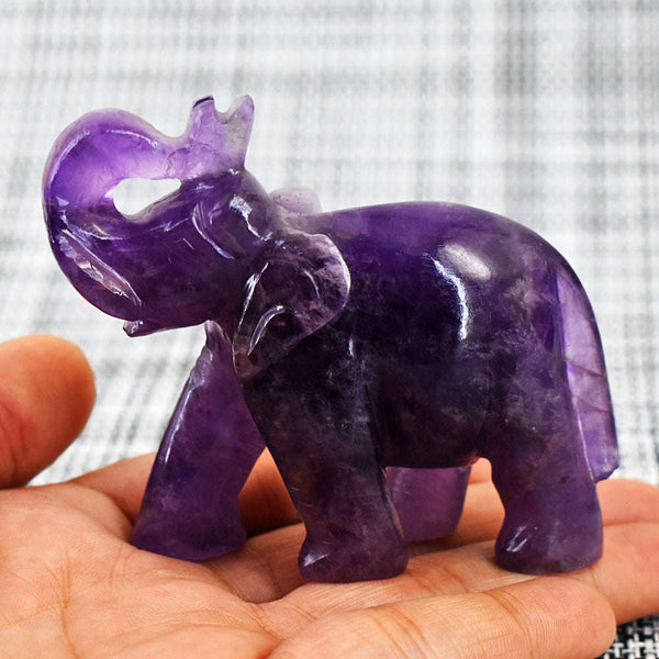 gemsmore:Craftsmen Amethyst  Hand Carved Genuine Crystal Gemstone Carving Elephant