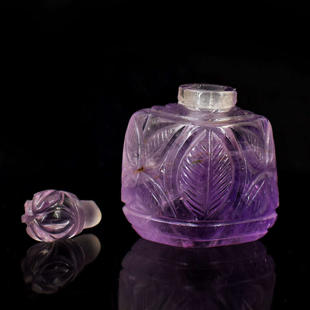 gemsmore:Craftsmen Amethyst  Hand Carved Genuine Crystal Gemstone Carving Perfume Bottle