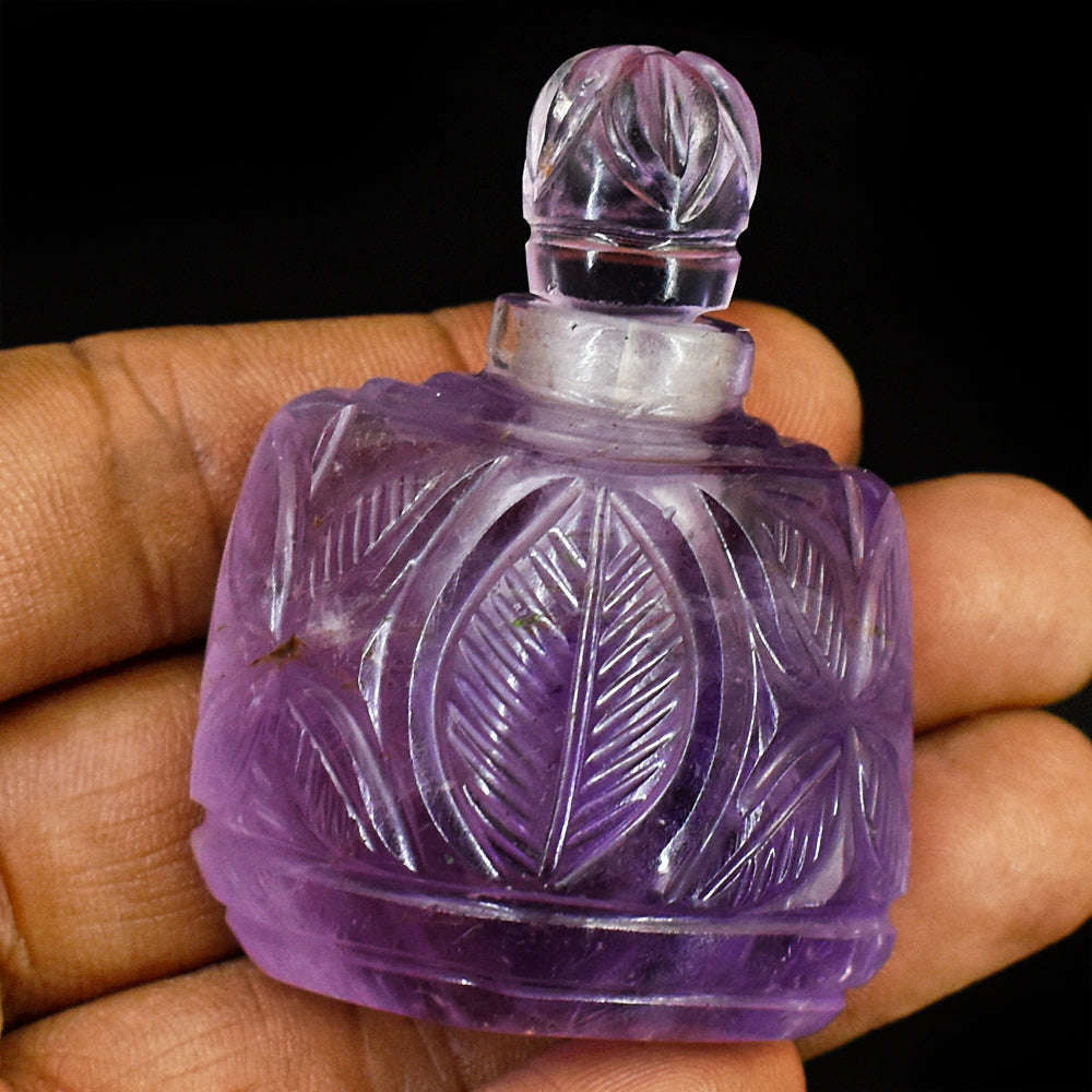 gemsmore:Craftsmen Amethyst  Hand Carved Genuine Crystal Gemstone Carving Perfume Bottle