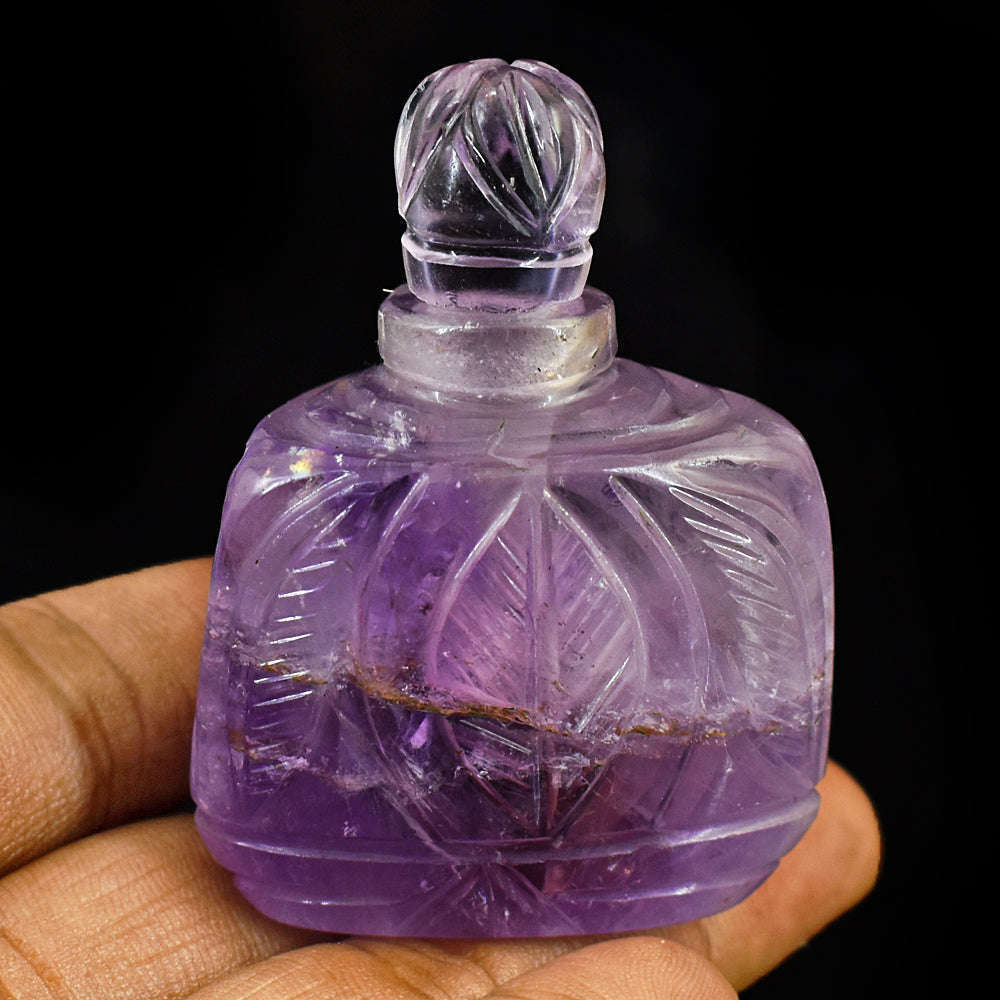 gemsmore:Craftsmen Amethyst  Hand Carved Genuine Crystal Gemstone Carving Perfume Bottle