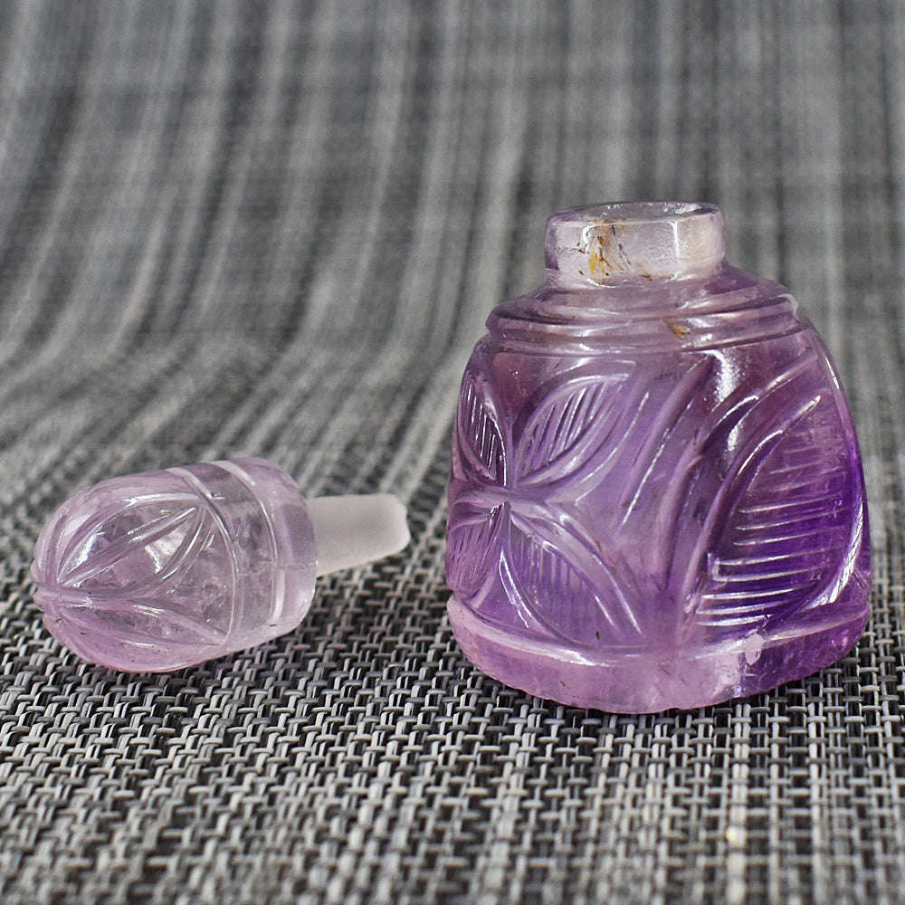 gemsmore:Craftsmen Amethyst  Hand Carved Genuine Crystal Gemstone Carving Perfume Bottle