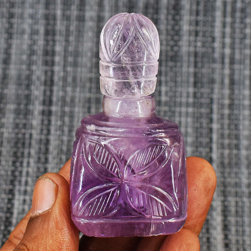 gemsmore:Craftsmen Amethyst  Hand Carved Genuine Crystal Gemstone Carving Perfume Bottle
