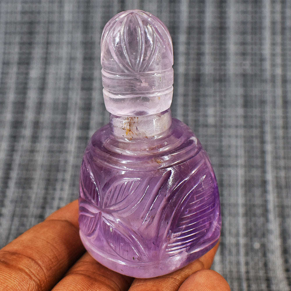 gemsmore:Craftsmen Amethyst  Hand Carved Genuine Crystal Gemstone Carving Perfume Bottle