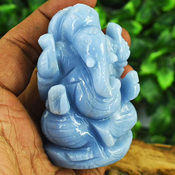 gemsmore:Craftsmen Angelite Hand Carved Genuine Crystal Gemstone Carving Lord Ganesha