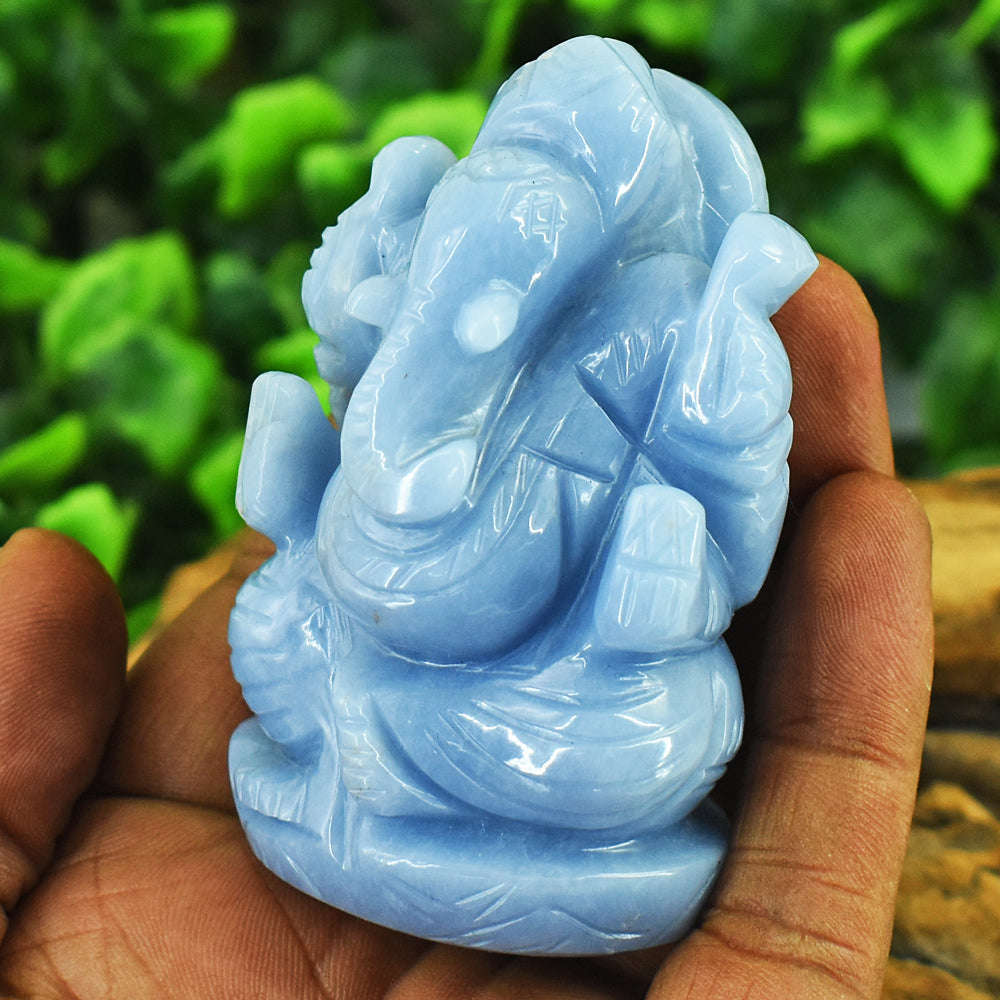 gemsmore:Craftsmen Angelite Hand Carved Genuine Crystal Gemstone Carving Lord Ganesha