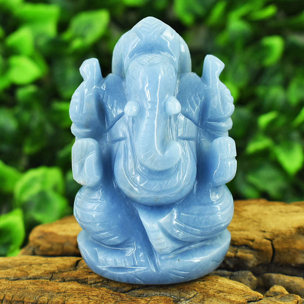 gemsmore:Craftsmen Angelite Hand Carved Genuine Crystal Gemstone Carving Lord Ganesha