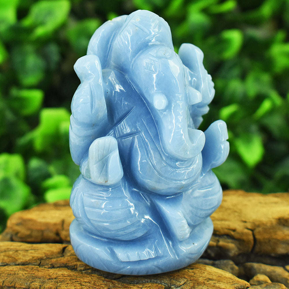 gemsmore:Craftsmen Angelite Hand Carved Genuine Crystal Gemstone Carving Lord Ganesha