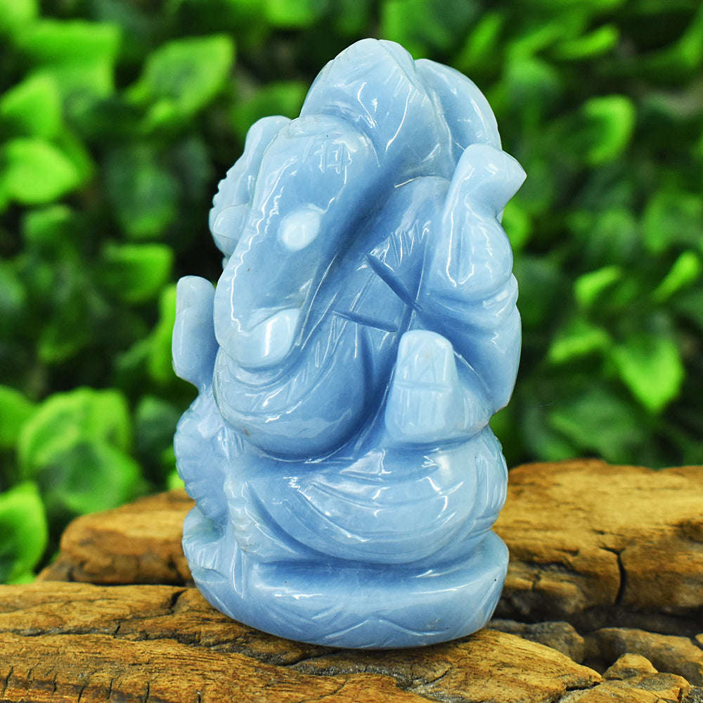 gemsmore:Craftsmen Angelite Hand Carved Genuine Crystal Gemstone Carving Lord Ganesha