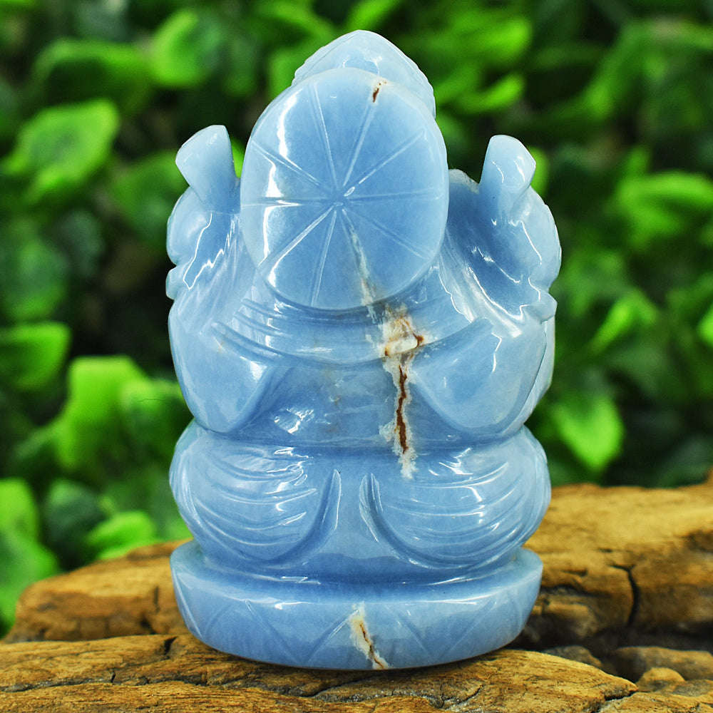 gemsmore:Craftsmen Angelite Hand Carved Genuine Crystal Gemstone Carving Lord Ganesha