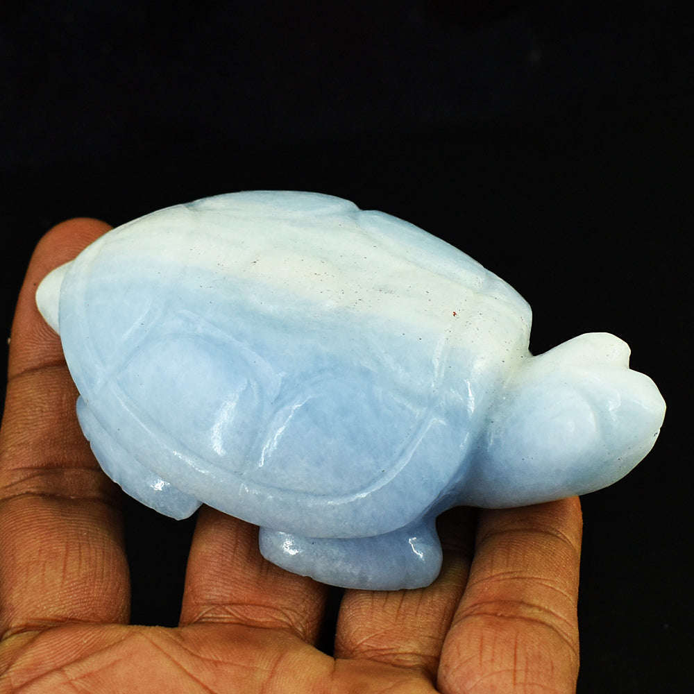 gemsmore:Craftsmen Angelite Hand Carved Genuine Crystal Gemstone Carving Turtle