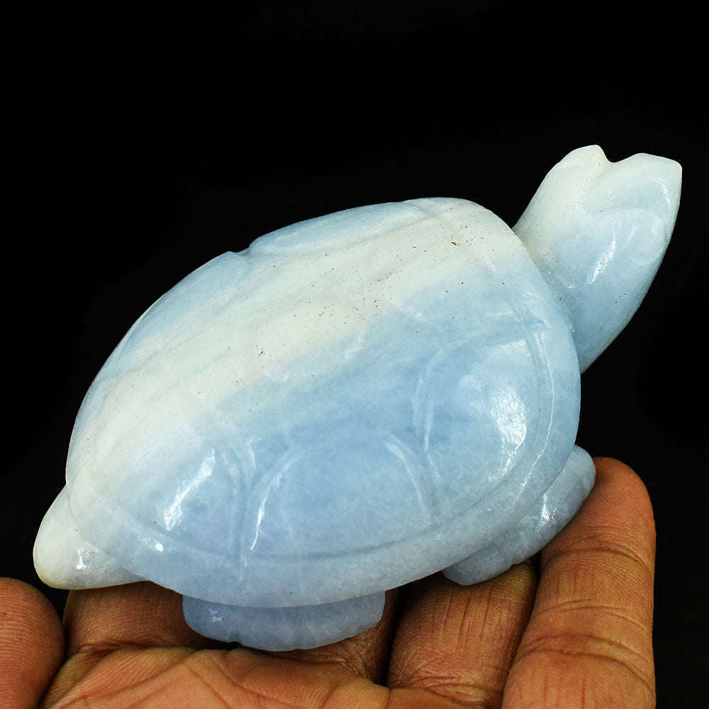 gemsmore:Craftsmen Angelite Hand Carved Genuine Crystal Gemstone Carving Turtle