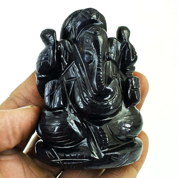 gemsmore:Craftsmen Blue Jade Hand Carved Genuine Crystal Gemstone Carving Lord Ganesha