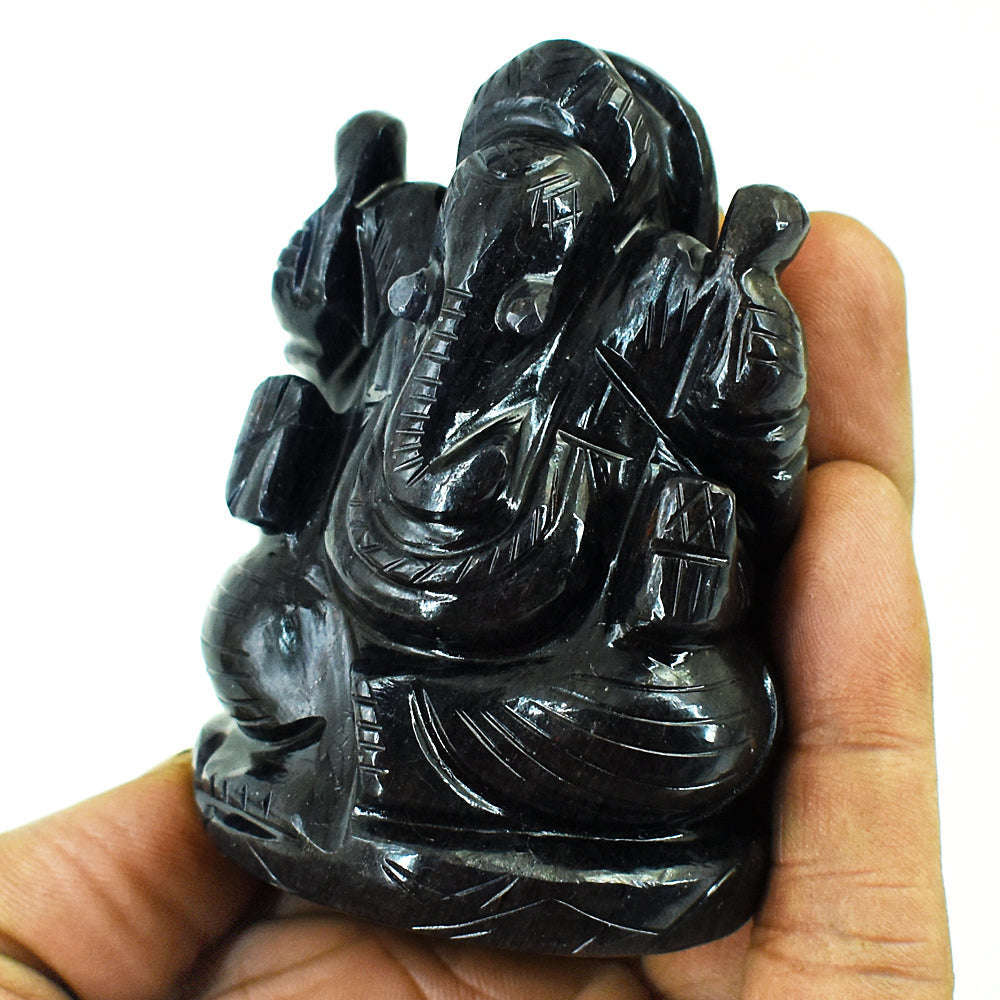 gemsmore:Craftsmen Blue Jade Hand Carved Genuine Crystal Gemstone Carving Lord Ganesha