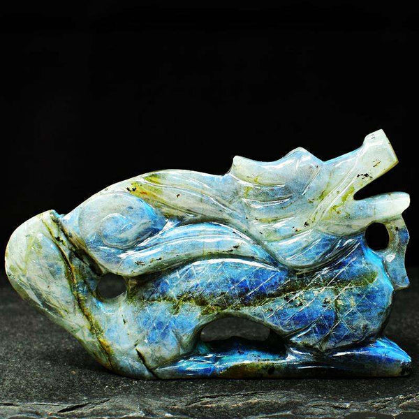 gemsmore:Craftsmen Carved Blue Flash Labradorite Dragon Sculpture