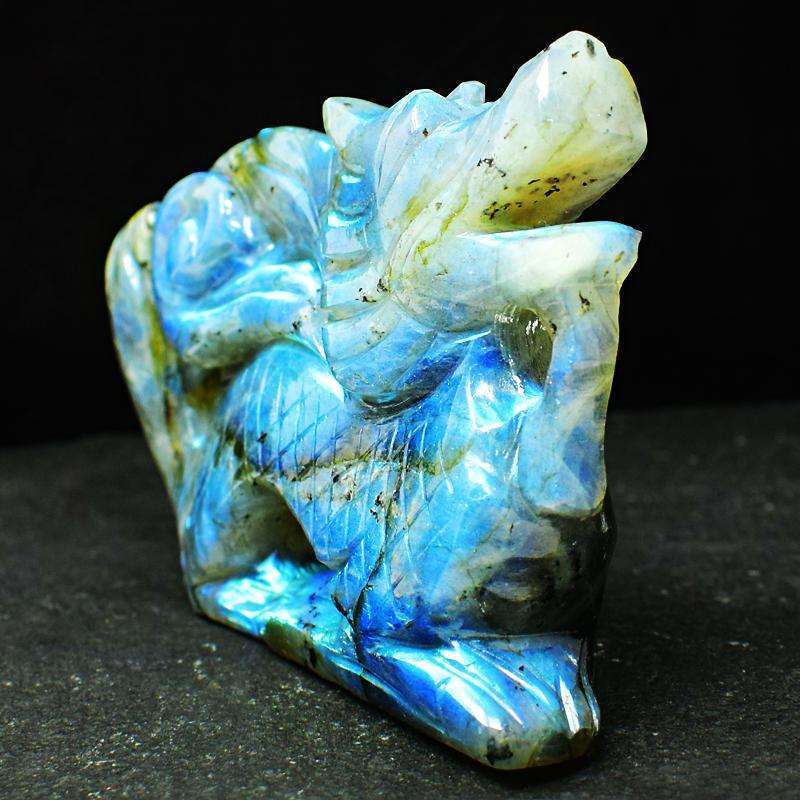 gemsmore:Craftsmen Carved Blue Flash Labradorite Dragon Sculpture