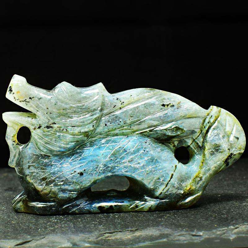 gemsmore:Craftsmen Carved Blue Flash Labradorite Dragon Sculpture