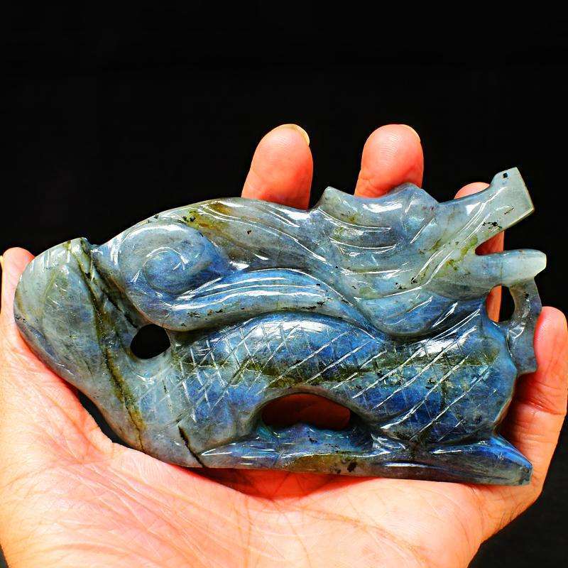 gemsmore:Craftsmen Carved Blue Flash Labradorite Dragon Sculpture