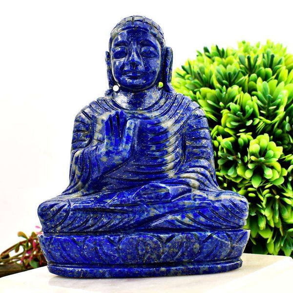 gemsmore:Craftsmen Carved Blue Lapis Lazuli Buddha Idol