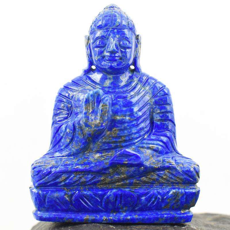 gemsmore:Craftsmen Carved Blue Lapis Lazuli Lord Buddha Idol