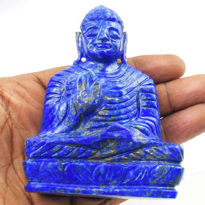 gemsmore:Craftsmen Carved Blue Lapis Lazuli Lord Buddha Idol