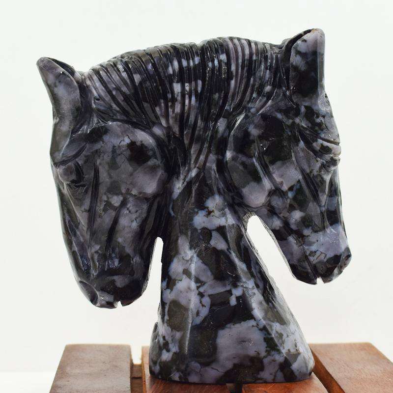 gemsmore:Craftsmen Carved Gabrella Jasper Twin Horse Head