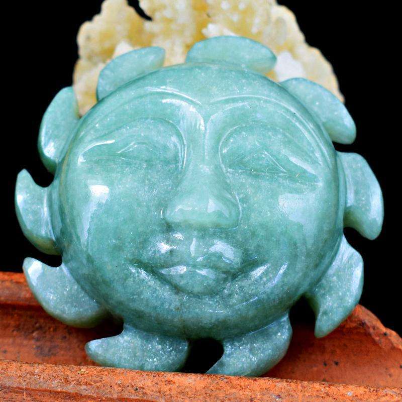 gemsmore:Craftsmen Carved Green Aventurine Sun Face