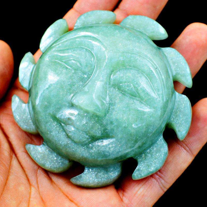 gemsmore:Craftsmen Carved Green Aventurine Sun Face