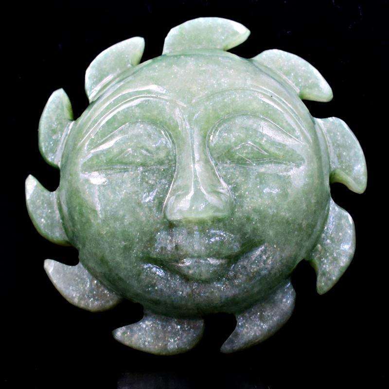 gemsmore:Craftsmen Carved Green Aventurine Sun Face