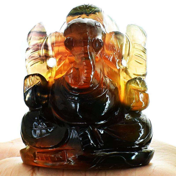 gemsmore:Craftsmen Carved Multicolor Fluorite Lord Ganesha Idol Statue