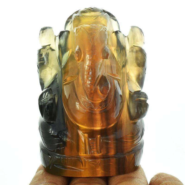 gemsmore:Craftsmen Carved Multicolor Fluorite Lord Ganesha Idol