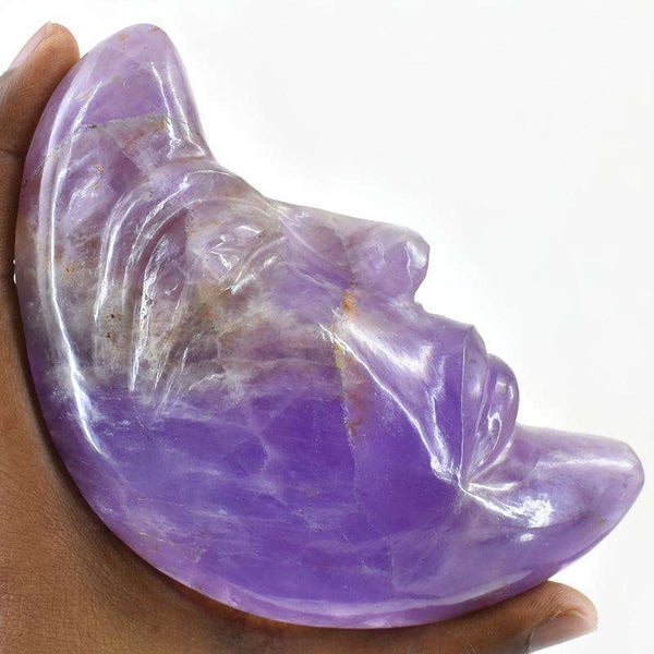 gemsmore:Craftsmen Carved Purple Amethyst Moon Face Gemstone