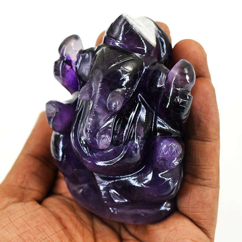 gemsmore:Craftsmen Chevron Amethyst Hand Carved Genuine Crystal Gemstone Carving Lord Ganesha