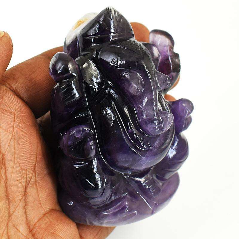 gemsmore:Craftsmen Chevron Amethyst Hand Carved Genuine Crystal Gemstone Carving Lord Ganesha