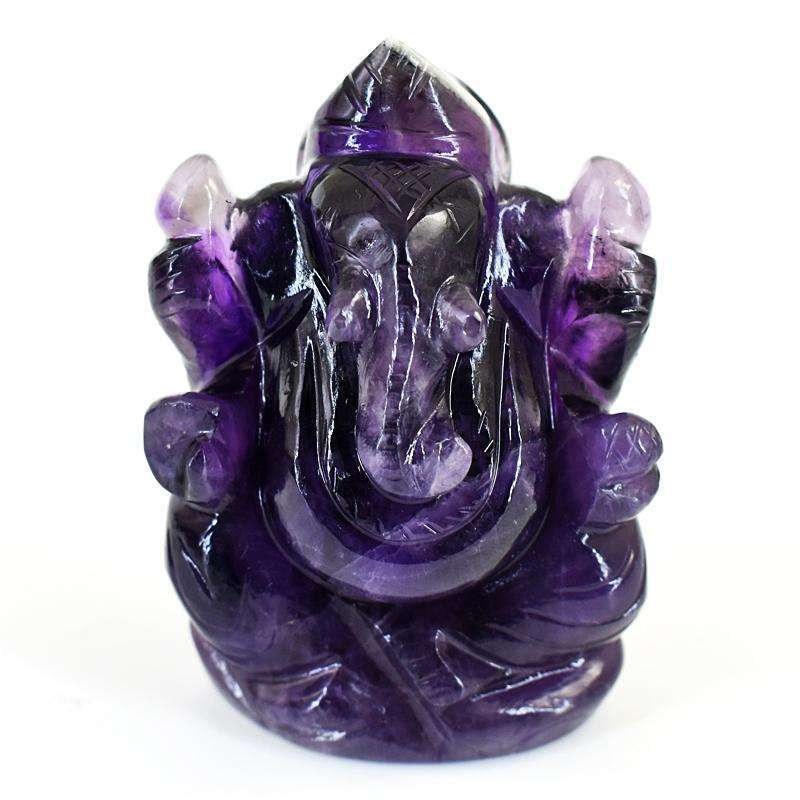 gemsmore:Craftsmen Chevron Amethyst Hand Carved Genuine Crystal Gemstone Carving Lord Ganesha