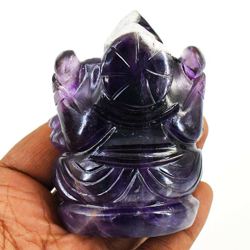 gemsmore:Craftsmen Chevron Amethyst Hand Carved Genuine Crystal Gemstone Carving Lord Ganesha