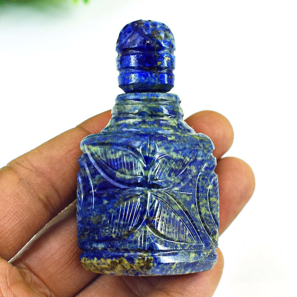 gemsmore:Craftsmen Denim Blue Lapis Lazuli  Hand Carved Genuine Crystal Gemstone Carving Perfume Bottle